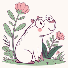 Cheerful Capybara Spring garden SVG (wearing glasses)