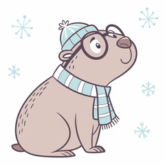 Playful Capybara Cozy winter SVG (wearing glasses)