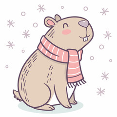 Cheerful Capybara Cozy winter SVG (with a scarf)