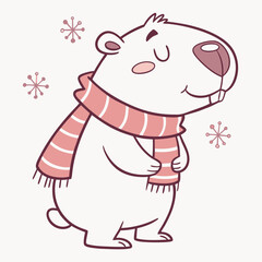 Cheerful Capybara Cozy winter SVG (with a scarf)
