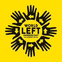 World left handers day with circle left hands icon. Flat design vector illustration. August 13. Poster or banner.