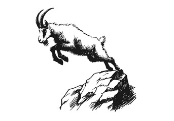 Alpine goat hand drawn sketch vector illustration