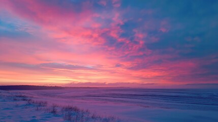 Soft Pastel Gradient Sky Over Snowy Plain at Dawn