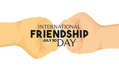 International friendship day. July 30. Fist bump on white background. Poster or banner.