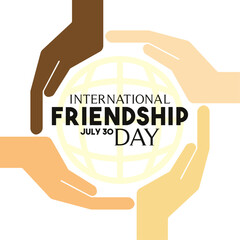 International friendship day design on white background. Holding hands icon. World icon. Poster or banner.