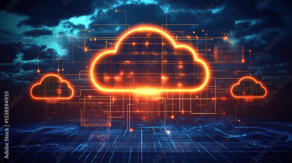 Poster cloud computing data transfer concept with global connections and world map design