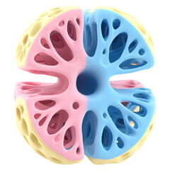 Nerve compression by disc bulge concept. Colorful 3D abstract shape with intricate cutouts and patterns.