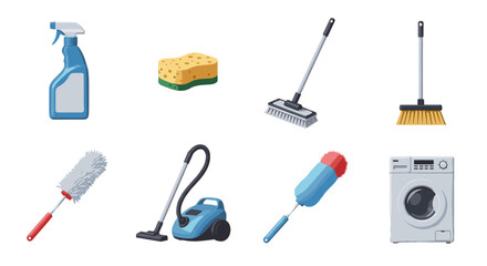 Cleaning supplies and equipment for home cleaning spray bottle sponge vacuum broom duster washing machine