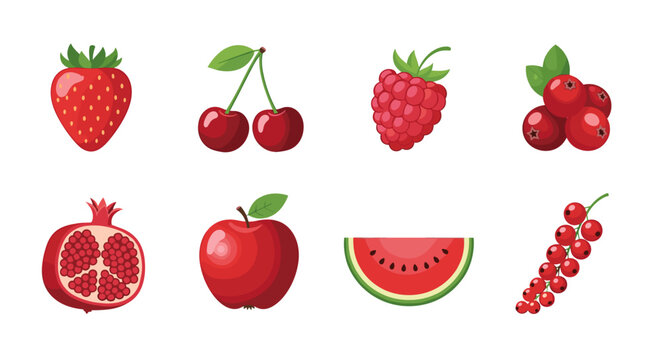 Illustration of fresh fruits including strawberries cherries raspberries apple and watermelon slice 100 char
