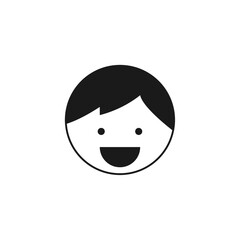Happy laughing boy face icon on white background.