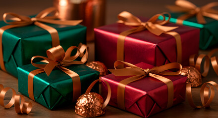 Luxury Gift Boxes with Golden Ribbons and Elegant Present Wrapping