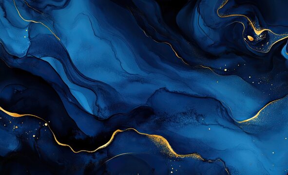 Abstract swirling design of deep blues and golds