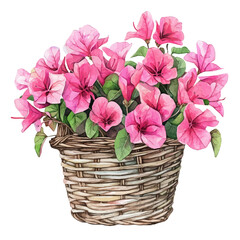 watercolor of A Bougainvillea Flower Basket, vector high quality, isolated on a white background.