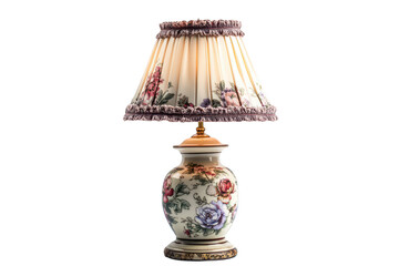 Elegant table lamp with floral decorated base isolated on transparent background