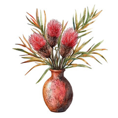 A Bottlebrush In A Vase, watercolor vector, high quality, isolated on a white background.