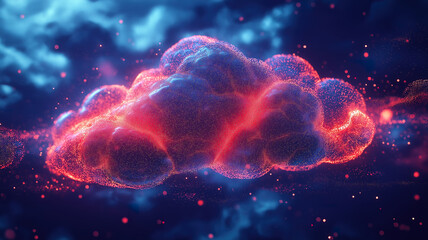 Futuristic glowing red digital cloud on dark background symbolizing advanced cloud optimization algorithms