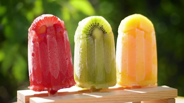 Tres Paletas de Hielo Frutales Bajo el Sol