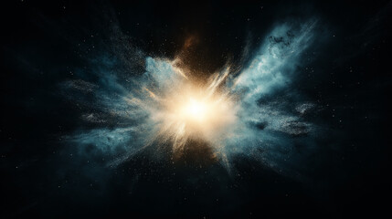Celestial Burst: A captivating celestial panorama of cosmic energy explodes in a vibrant display of light and color, with a luminous core radiating through a swirling nebula. 