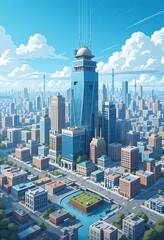 Obraz premium Futuristic metropolis featuring striking skyscraper and intricate urban design