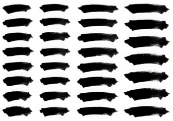 Collection of black brush strokes isolated on transparent background