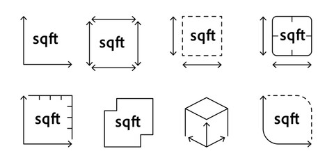 Land area measurement icon with FT2 sign. Square feet symbol for house plan, room layout, or floor dimensions. Vector outline illustration