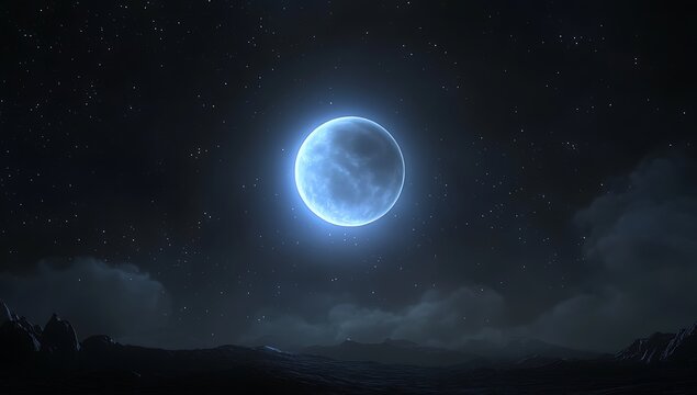 Serene nightscape full moon starry sky - Powered by Adobe