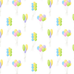 Colorful Party Balloons Seamless Pattern. Soft Pastel Color. Party Background. Vector Illustrations
