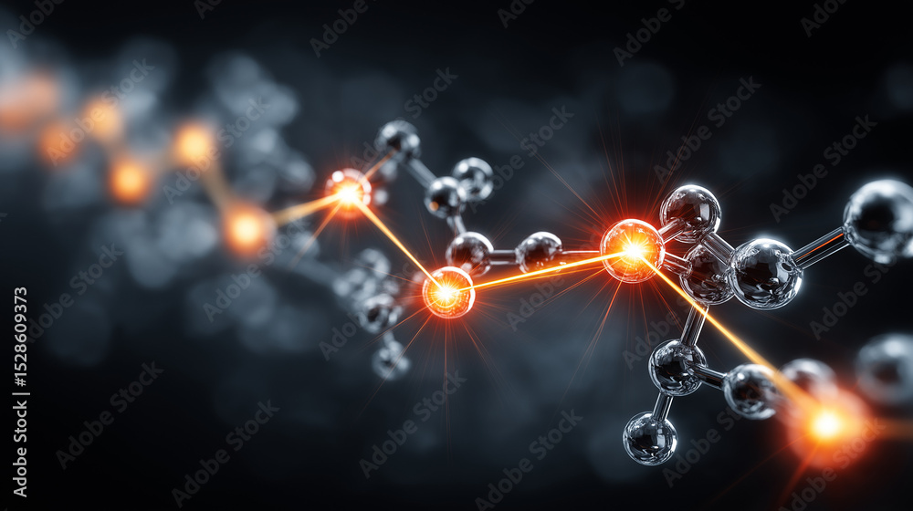 Wall mural molecular network: a striking visual of a molecular network, where each node is connected by luminou