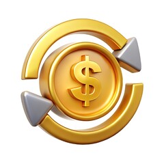 Obraz premium Gold dollar coin in circular arrows isolated on white background