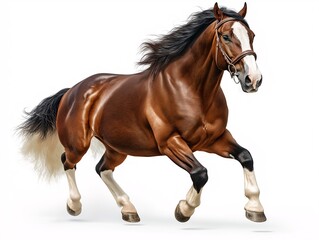 Fototapeta premium Majestic Brown Stallion Running Free in Sunset Pasture - Equine Beauty in Motion