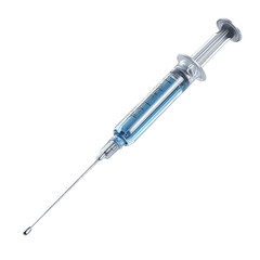Close-up of a Medical Syringe Filled with Blue