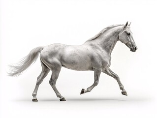 Obraz premium Majestic White Horse Silhouette in Motion. Stunning Studio Shot of a Graceful Quarter Horse Cantering - A Fine Art Photography Piece for Interior Design and Equestrian Enthusiasts