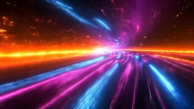 Hyperdrive speed through space and time continuum with colorful glowing streaks