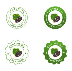 castor oil label white and green color. natural ingredient for cosmetic or beauty product. 
