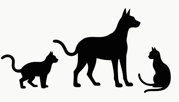 Three pet silhouettes including a cat and dog in black  