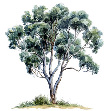 A Black Gum Tree, watercolor painting vector, high quality, isolated on a white background.