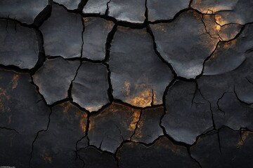 Obraz premium Burnt Cracked Texture. Dramatic Natures Art of Blackened Earth and Dry Soil Patterns