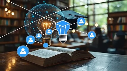 Illuminating knowledge networks: Digital education concept with lightbulb and graduation cap - Powered by Adobe
