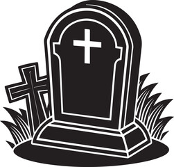 Fototapeta premium vector illustration of an old cemetery, tombstone illustration vector, tombstone silhouette vector icon black and white