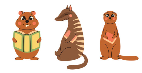 Illustration in children's style. Set of cute animals. Mouse, rodents. Flat vector illustration.