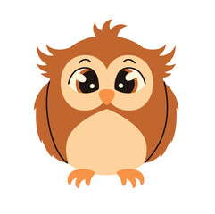 Illustration in a children's style. Cute brown owl. Flat vector illustration.