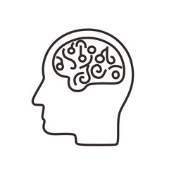 Head Silhouette with Brain Circuitry Inside Icon Illustration