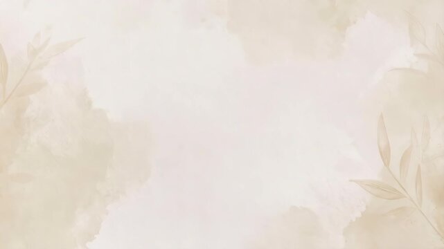 Subtle neutral beige watercolor background with soft brushstrokes and leaf accents on the corners creating an elegant, artistic texture.