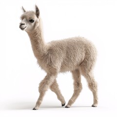 Fototapeta premium Adorable Baby Alpaca. Fluffy White Livestock in Pastoral Farm Setting