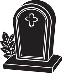 Obraz premium vector illustration of an old cemetery, tombstone illustration vector, tombstone silhouette vector icon black and white