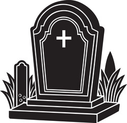 Obraz premium vector illustration of an old cemetery, tombstone illustration vector, tombstone silhouette vector icon black and white
