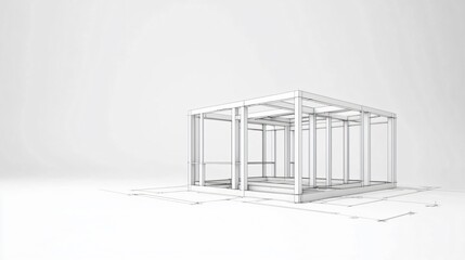 An isometric blueprint of a light-gauge steel framing system combined with a dynamic line sketch showing panel erection sequence on site