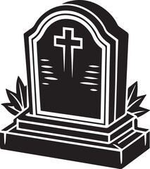 Fototapeta premium vector illustration of an old cemetery, tombstone illustration vector, tombstone silhouette vector icon black and white