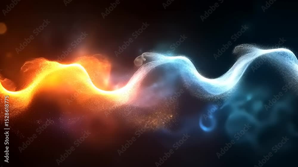Wall mural magical energy wave loop animation of blue and orange sparkling particles with dark background