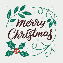  Merry Christmas Typography with Holly Leaves (2).eps